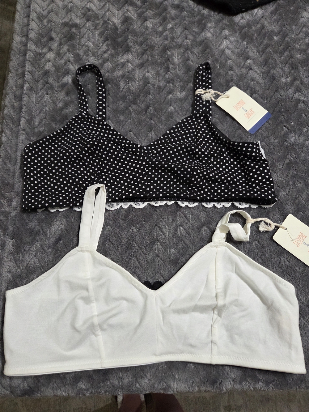 Jasmine & Ginger Jrs. Black Polka Dot & White Cotton Bralette Duo